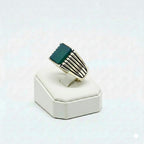 925 Silver Stripe Green Stone Ring