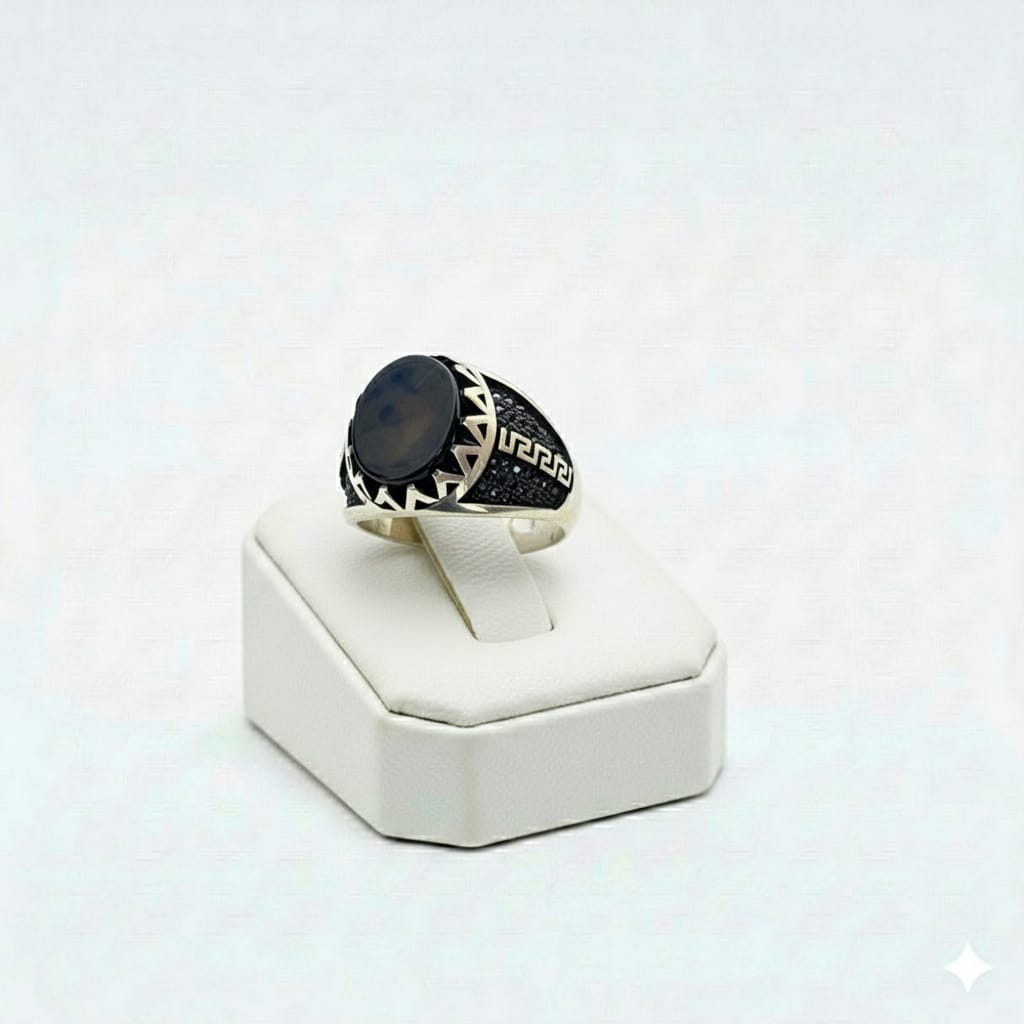 925 Silver Maze Onyx Stone Ring