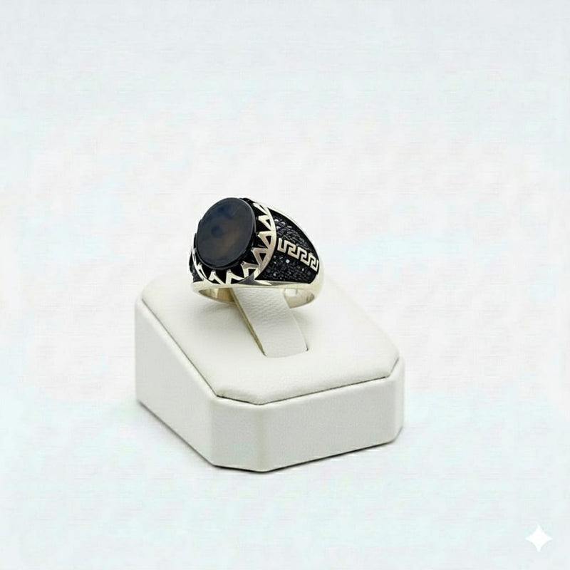 925 Silver Maze Black Stone Ring - Silver Rings For Men - Embellish Gold Jewelry & Diamond