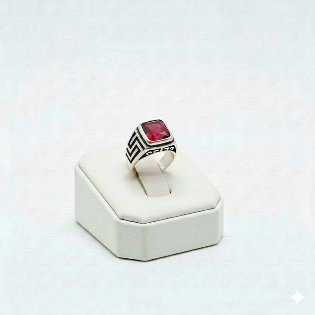 925 Silver Maze Ruby Stone Ring