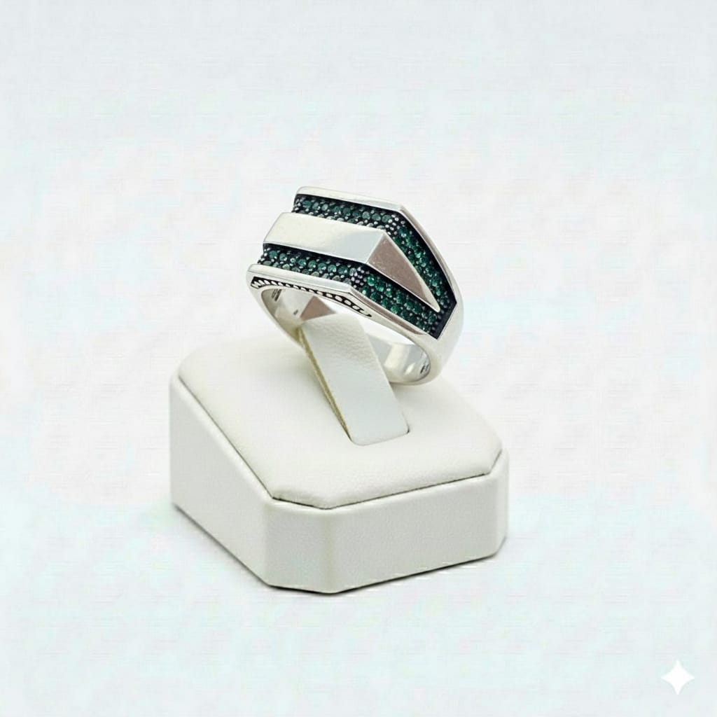 925 Silver Twin Green Stone Ring - New Launch - Embellish Gold Jewelry & Diamond
