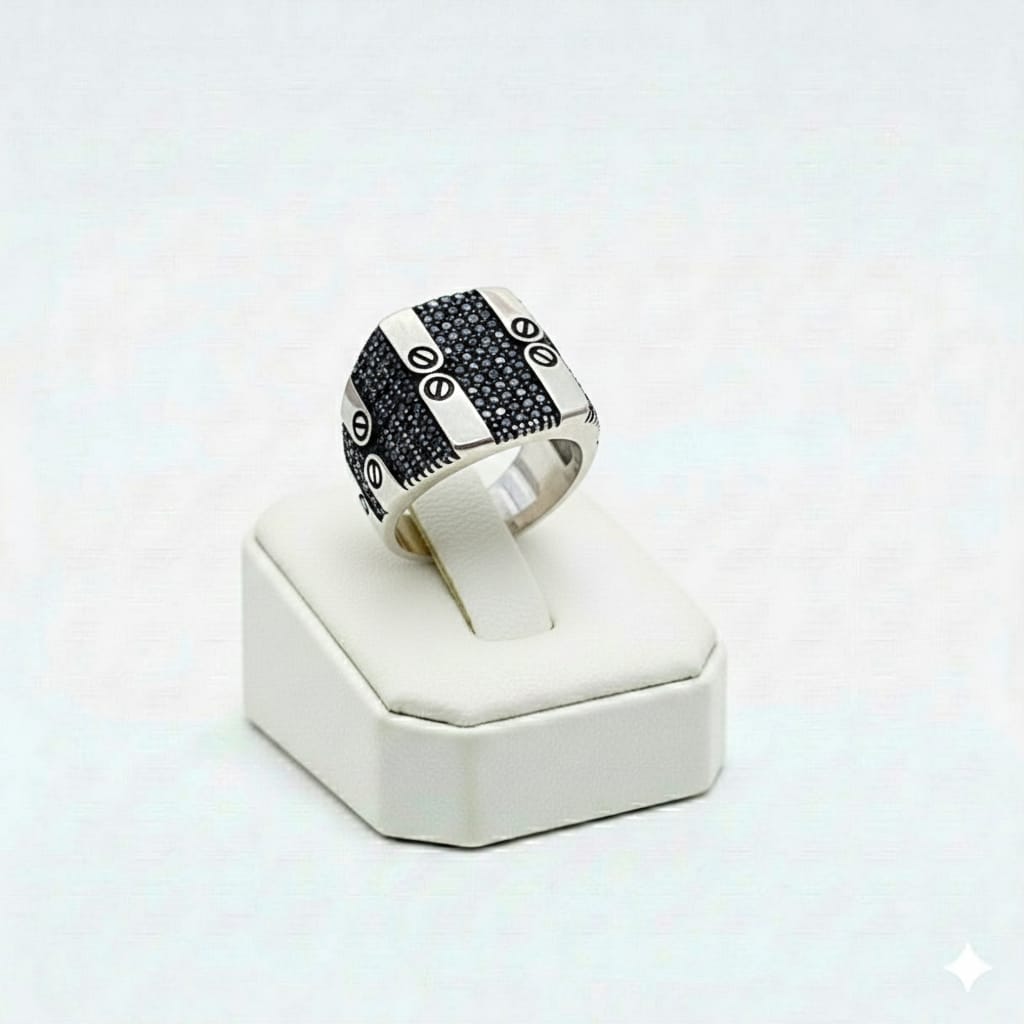 925 Silver Onyx Dot Ring
