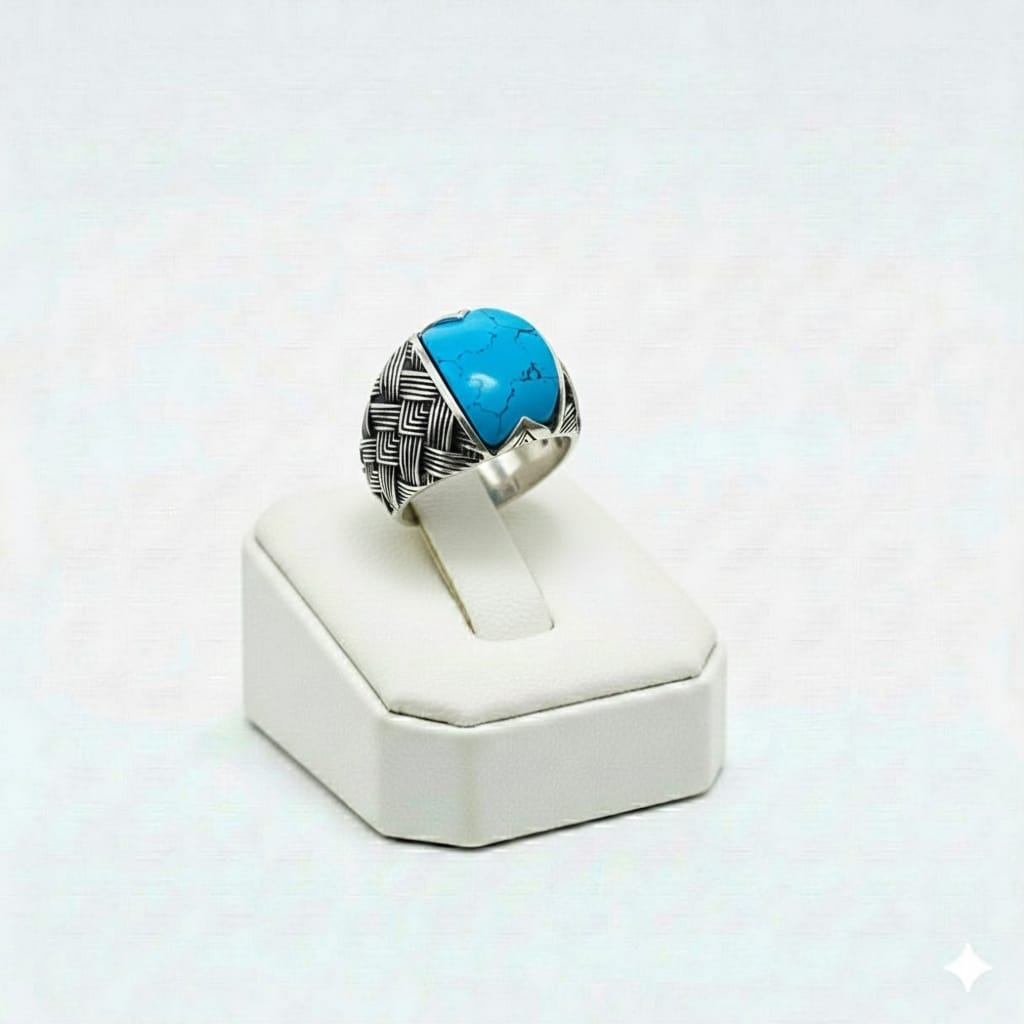 925 Silver Lines Blue Stone Ring
