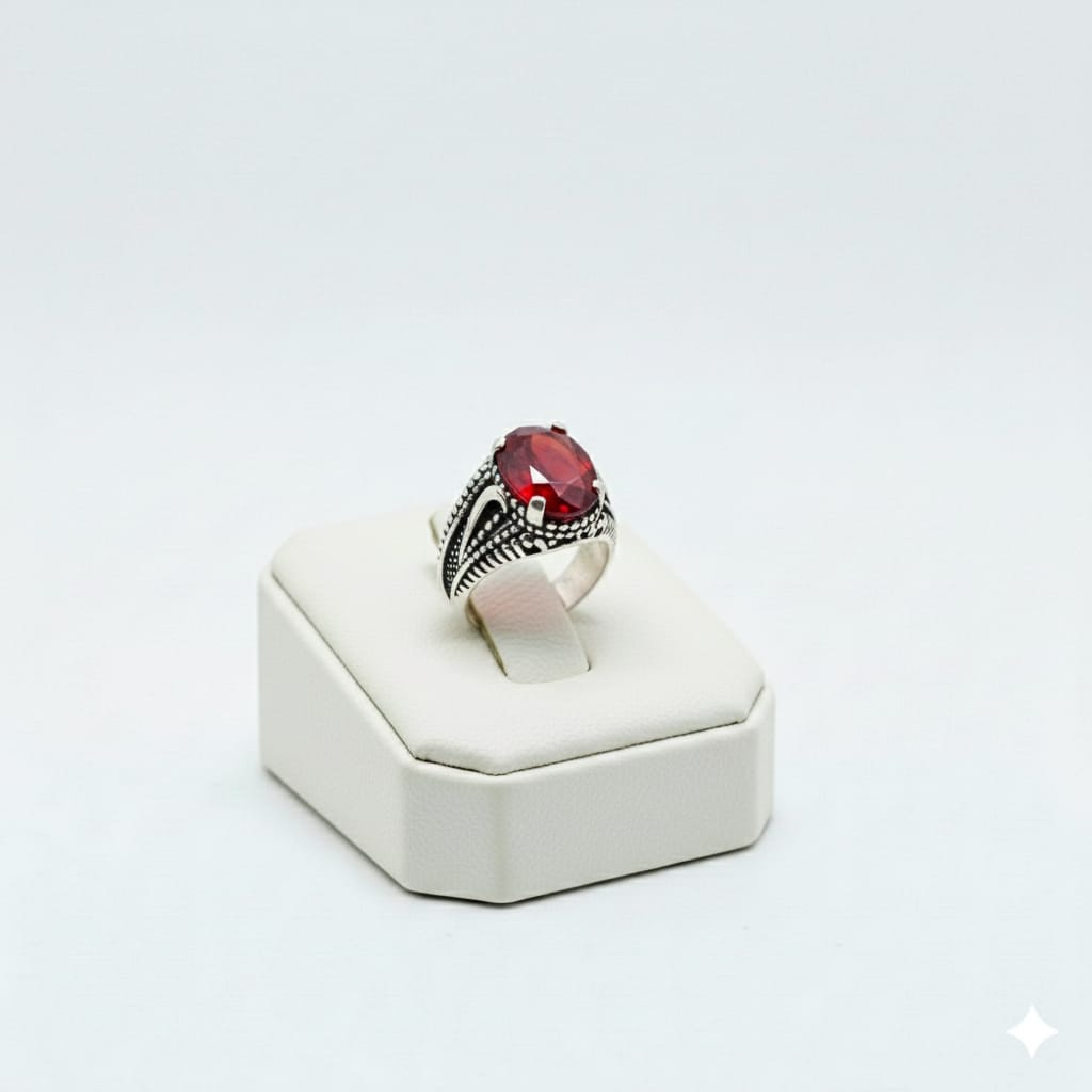 925 Silver Round Ruby Stone Ring