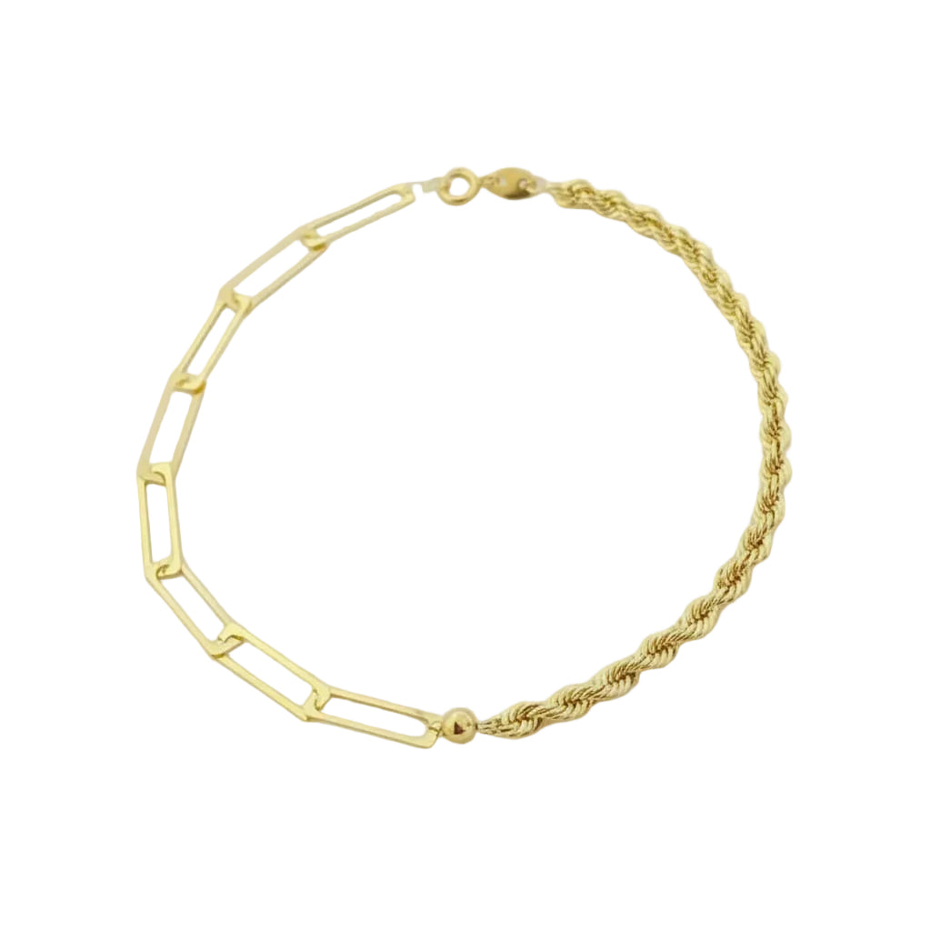 18K Real Gold Paper Clip With Rope Chain Anklet