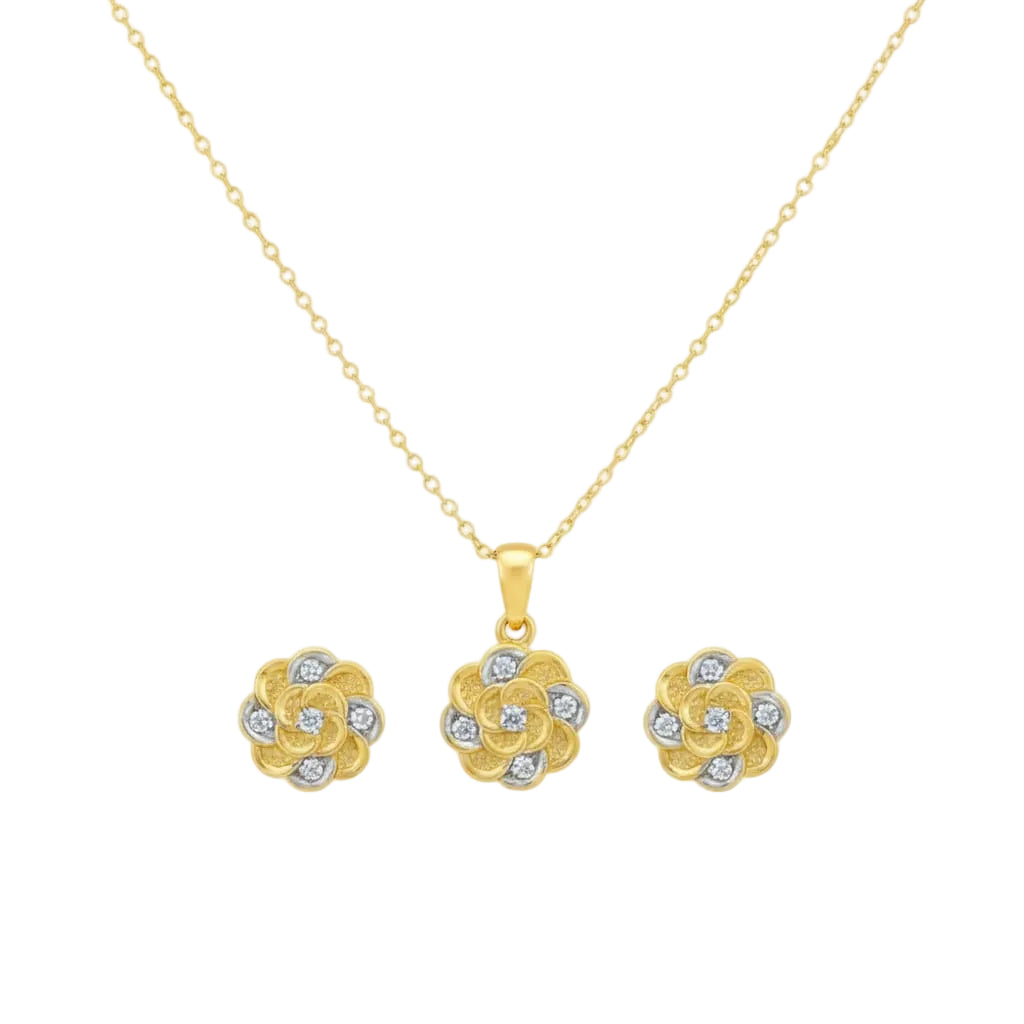 18k Gold 2 Tone Flower Jewelry Set