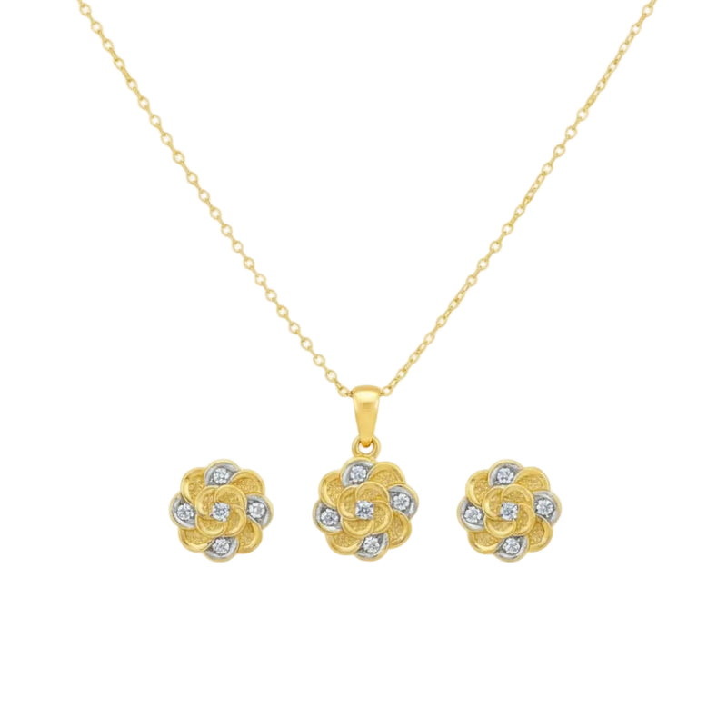 18k Gold 2 Tone Flower Jewelry Set - Products - Embellish Gold
