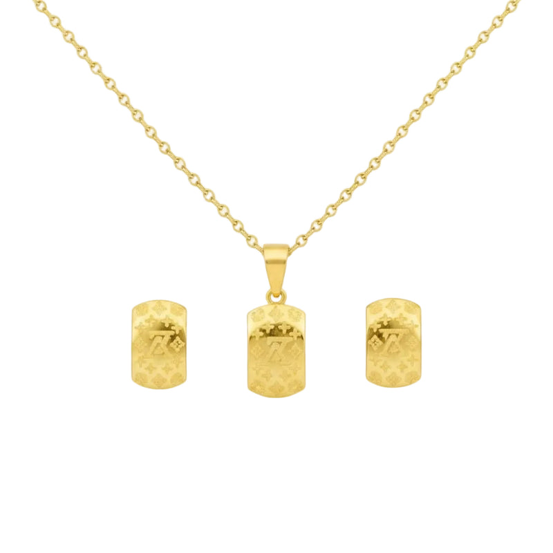18k Gold LV Texture Jewelry Set - Jewelry Set - Embellish Gold