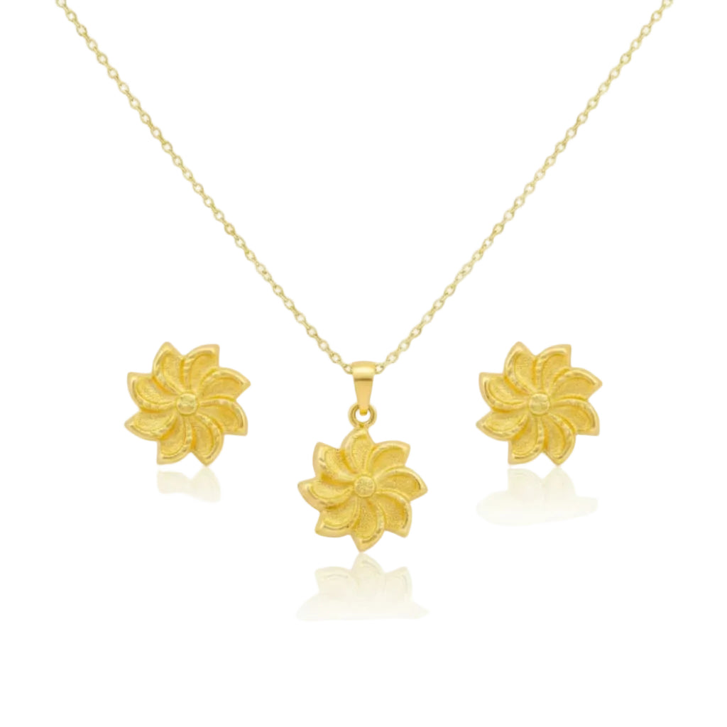 18K Real Gold Field Flower Necklace And Earring Set