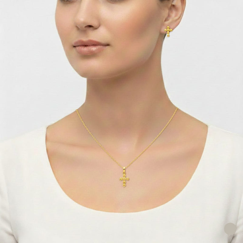 18k Gold Bubble Cross Jewelry Set - Black Friday Sale - Embellish Gold