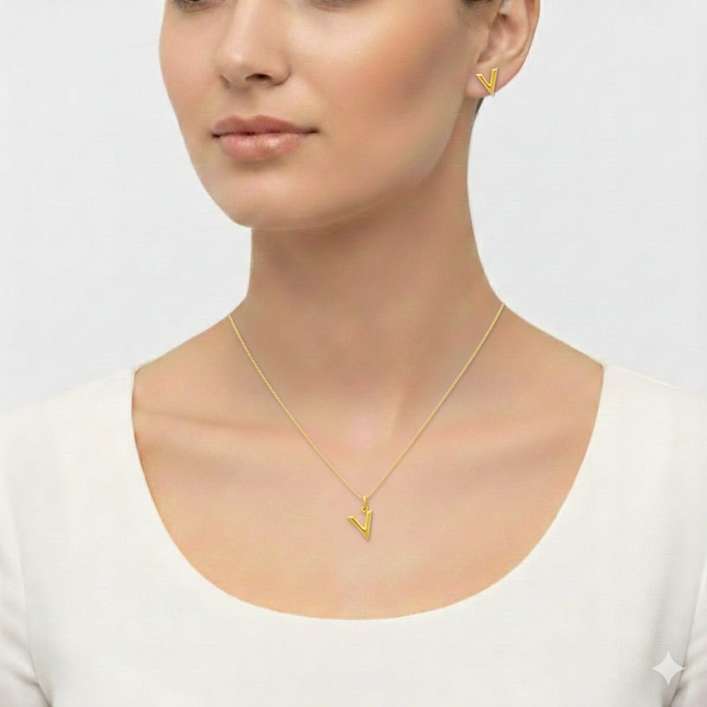 18K Real Gold V Jewelry Set