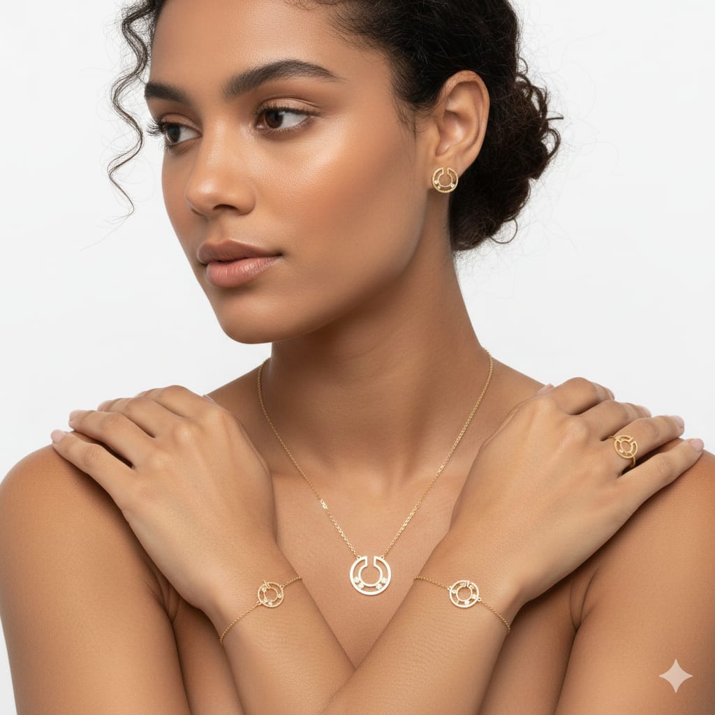 18K Real Gold 3 Stone Cut Circle Set