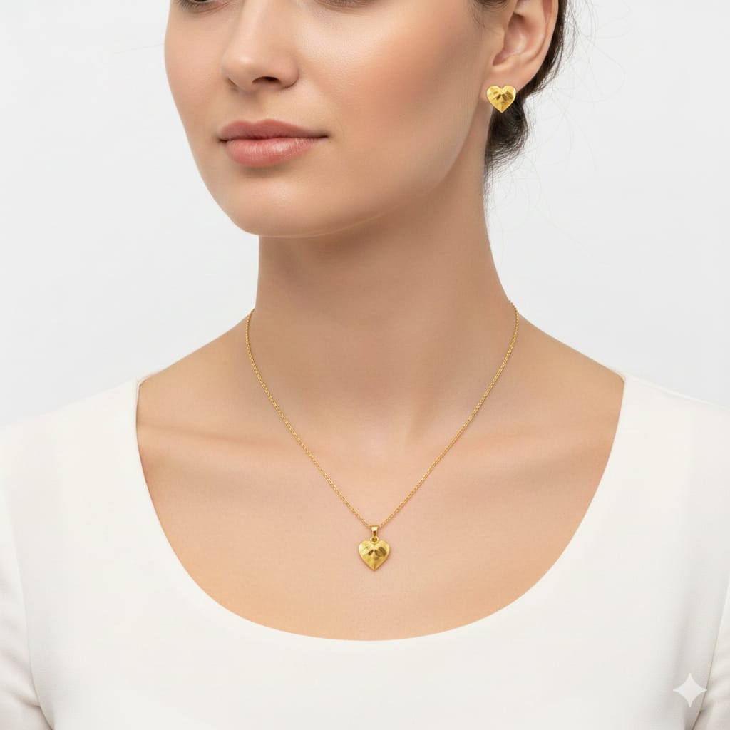 18k Gold Heart Stripe Set