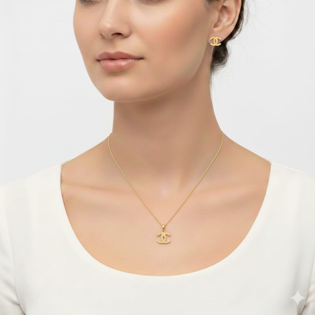 18k Gold Plain CC Jewelry Set