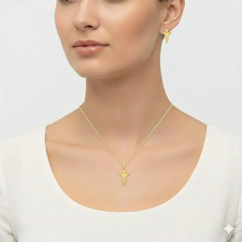 18K Real Gold Jesus Necklace And Earring Set