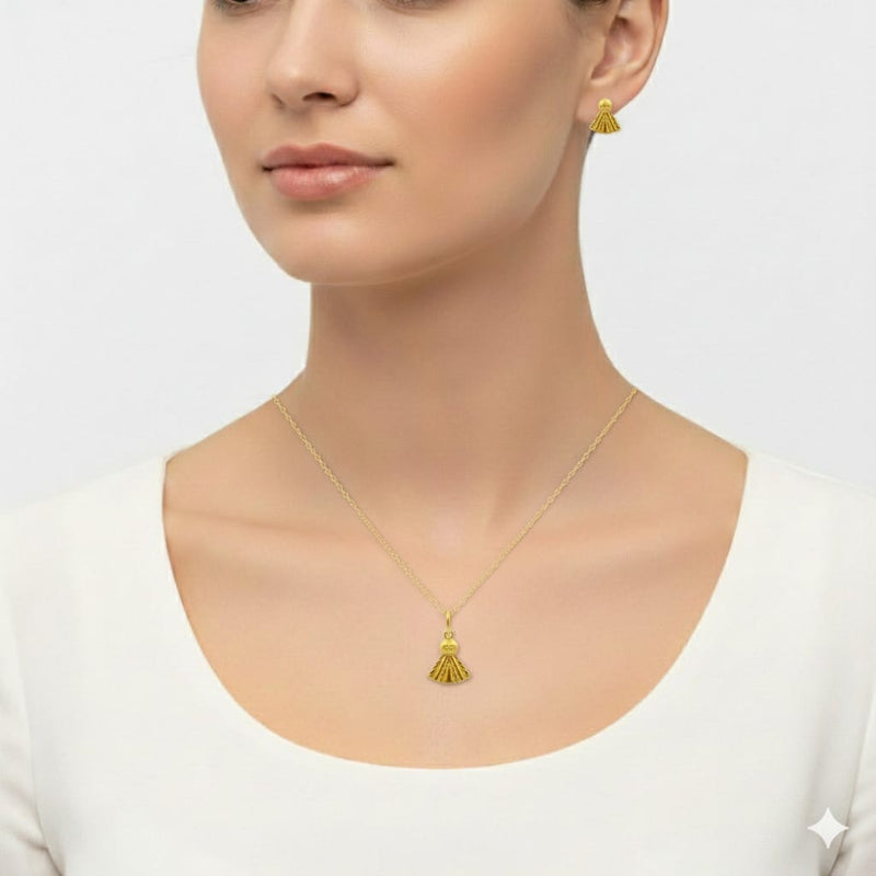 18K Real Gold Ribbon Necklace And Earring Set - ad collection - Embellish Gold