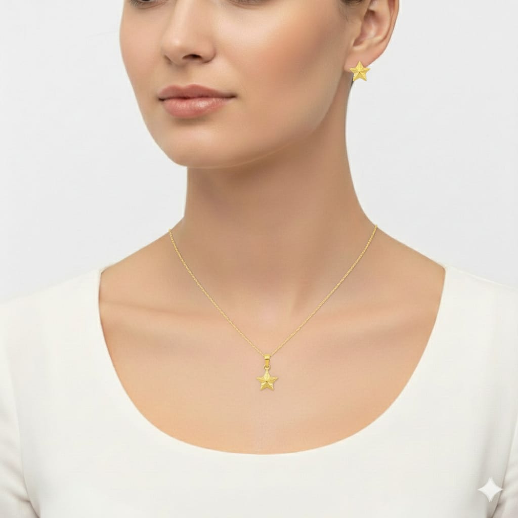 18K Real Gold Super Star Necklace And Earring Set