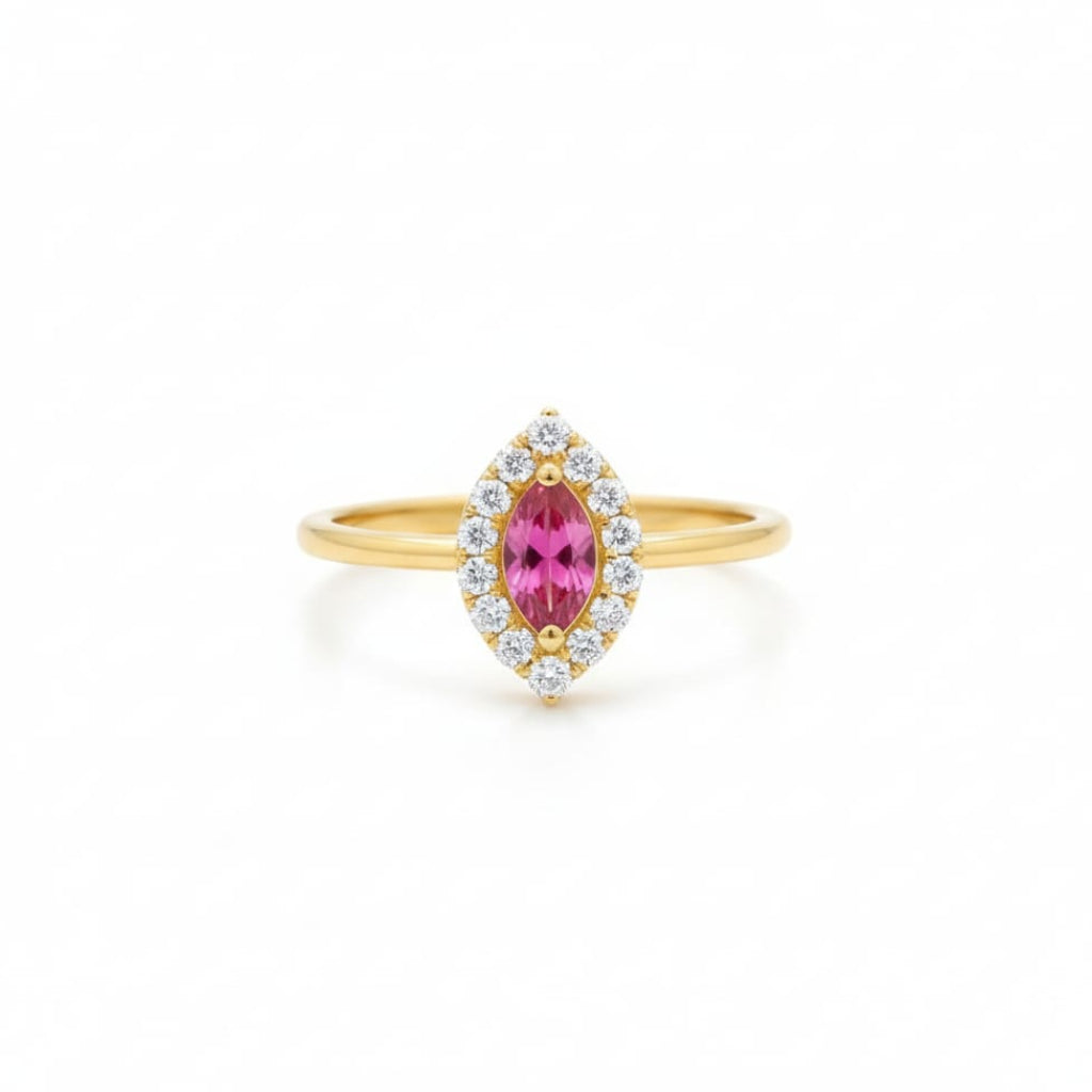 18K Real Gold Scarlet Drop Ring Red