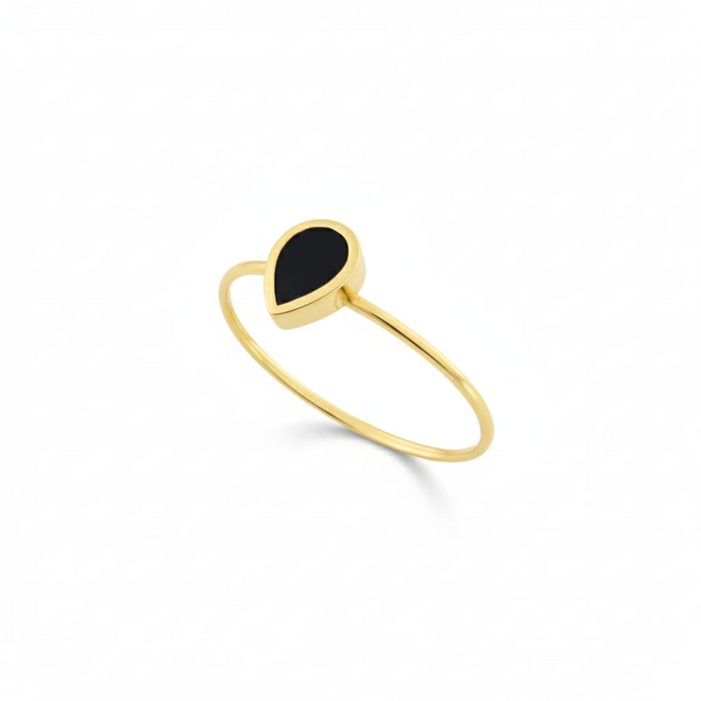 18K Real Saudi Gold Black Drop Ring