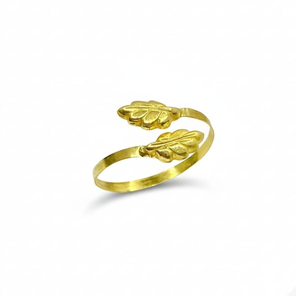 18K Real Gold Double Leaf Ring