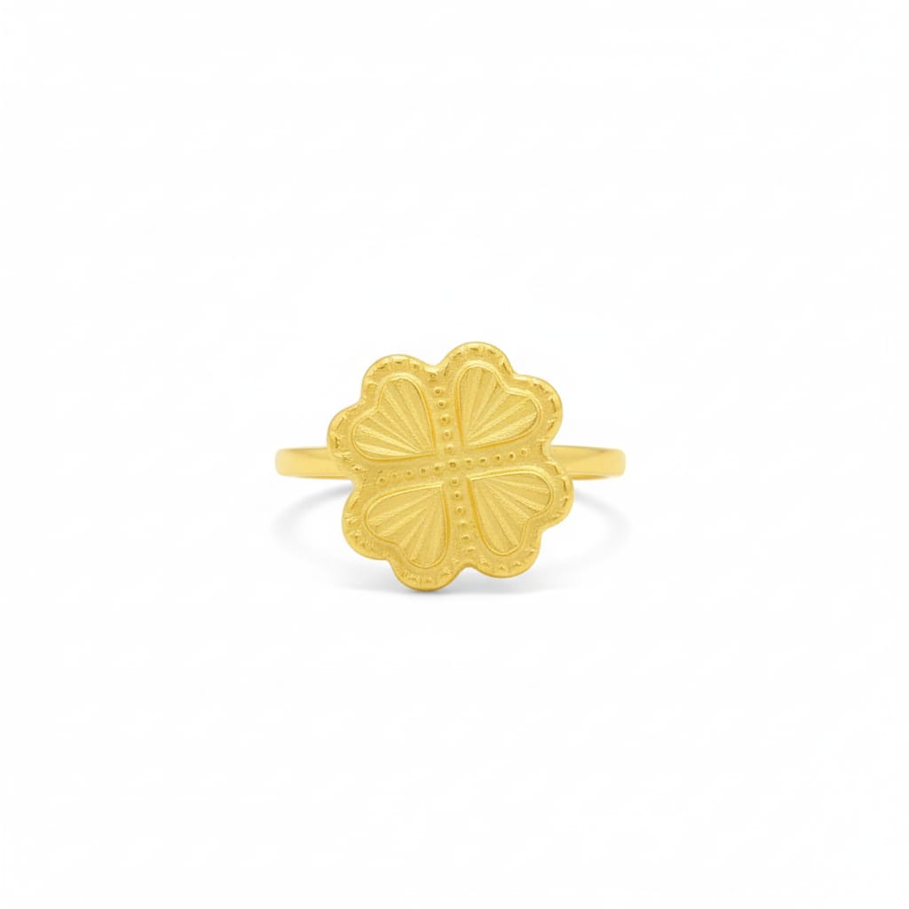 18k Gold 4 Heart Flower Ring