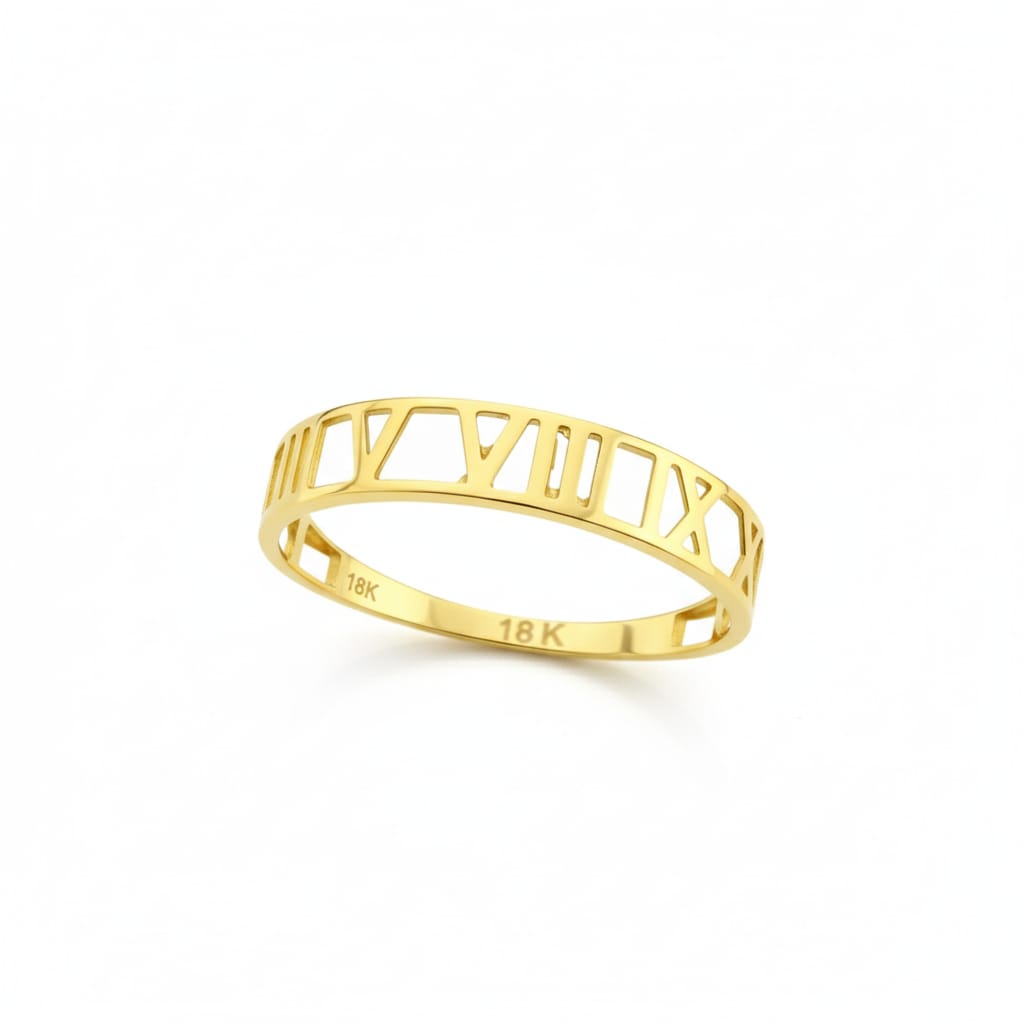 18K Real Saudi Gold Roman Number Ring