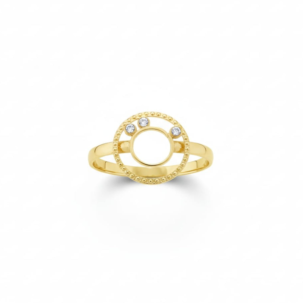 18K Real Gold 3 Stone Circle Ring