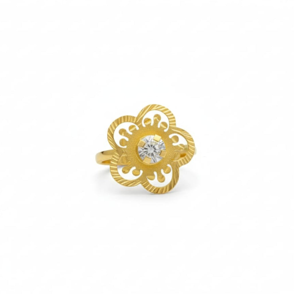 18k Gold Flower with Stone Ring