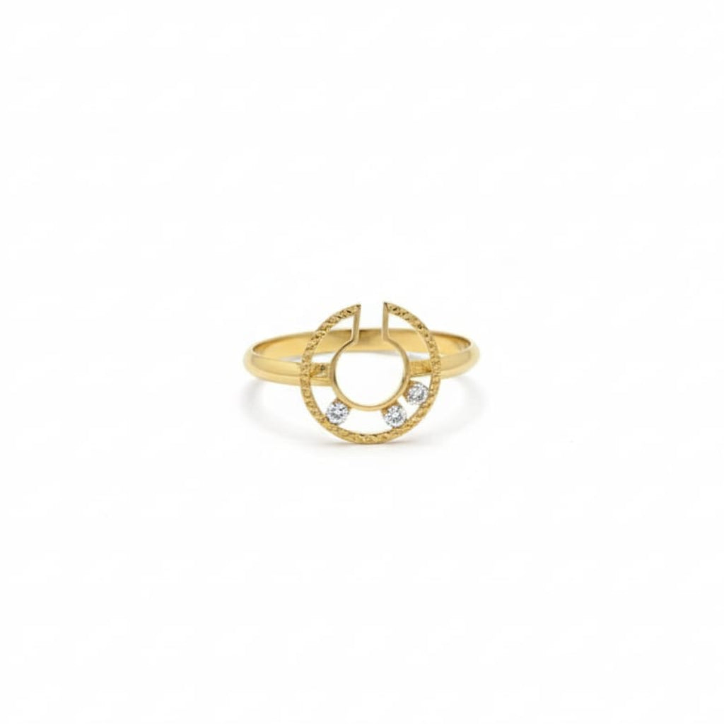 18K Real Gold 3 Stone Circle Cut Ring