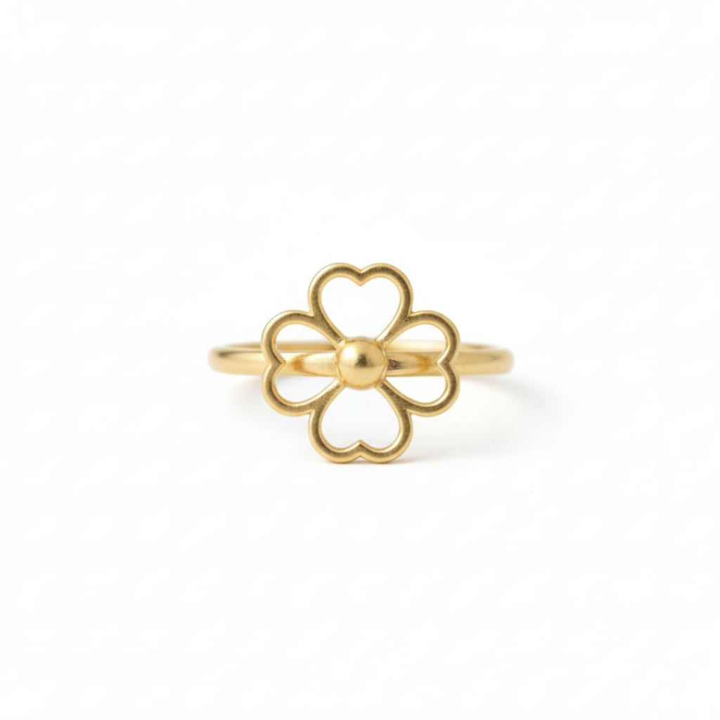 18K Real Gold 4 Heart Flower Ring