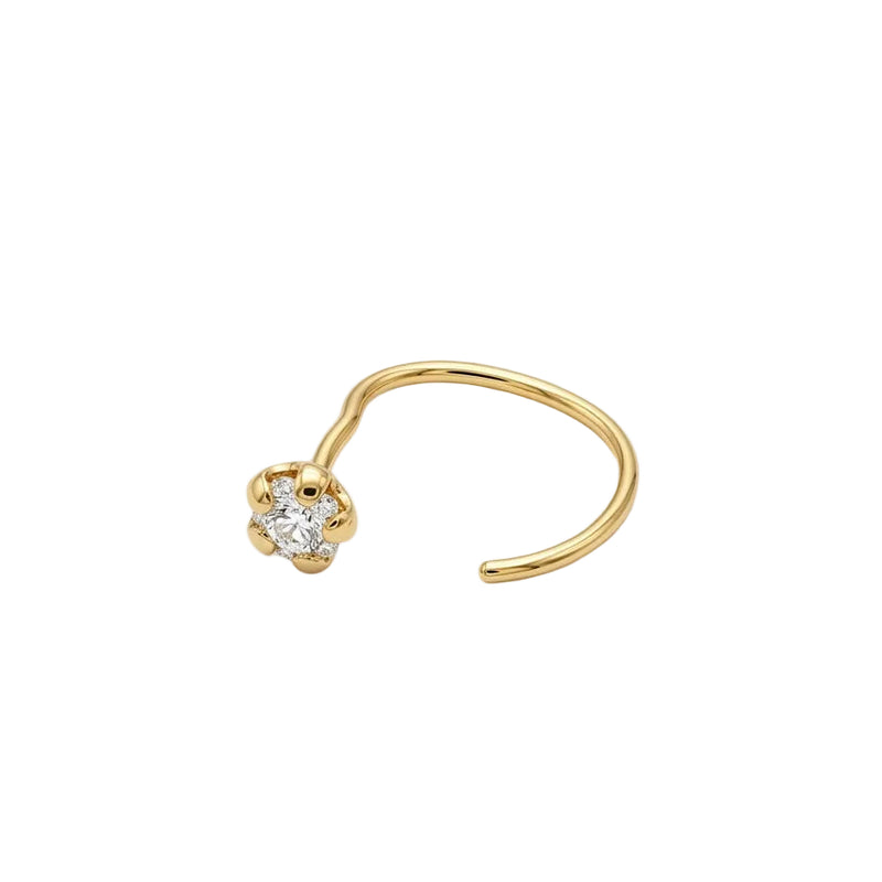 18k Gold Flower Stone Nose Pin - 18k Gold Nose Pin - Embellish Gold Jewelry & Diamond