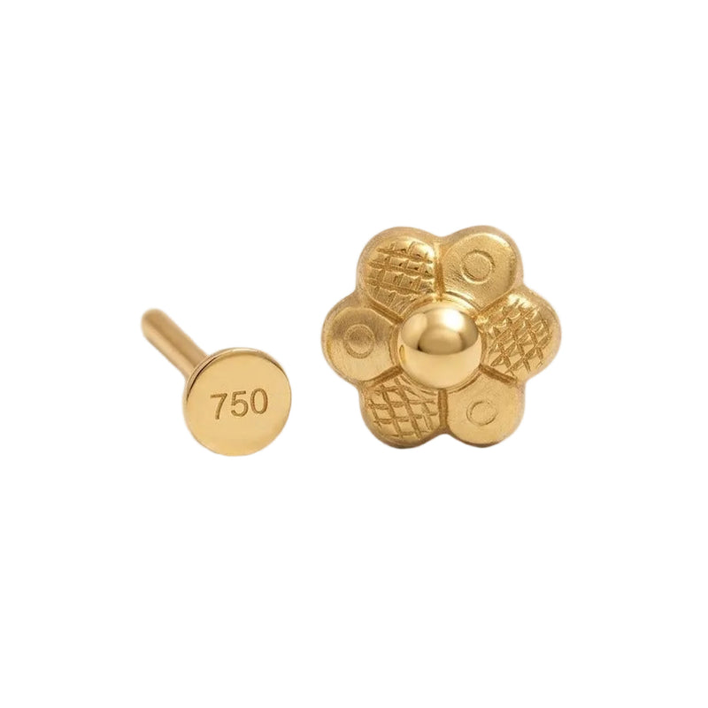 18k Gold Matte Flower Nose Pin - 18k Gold Nose Pin - Embellish Gold Jewelry & Diamond