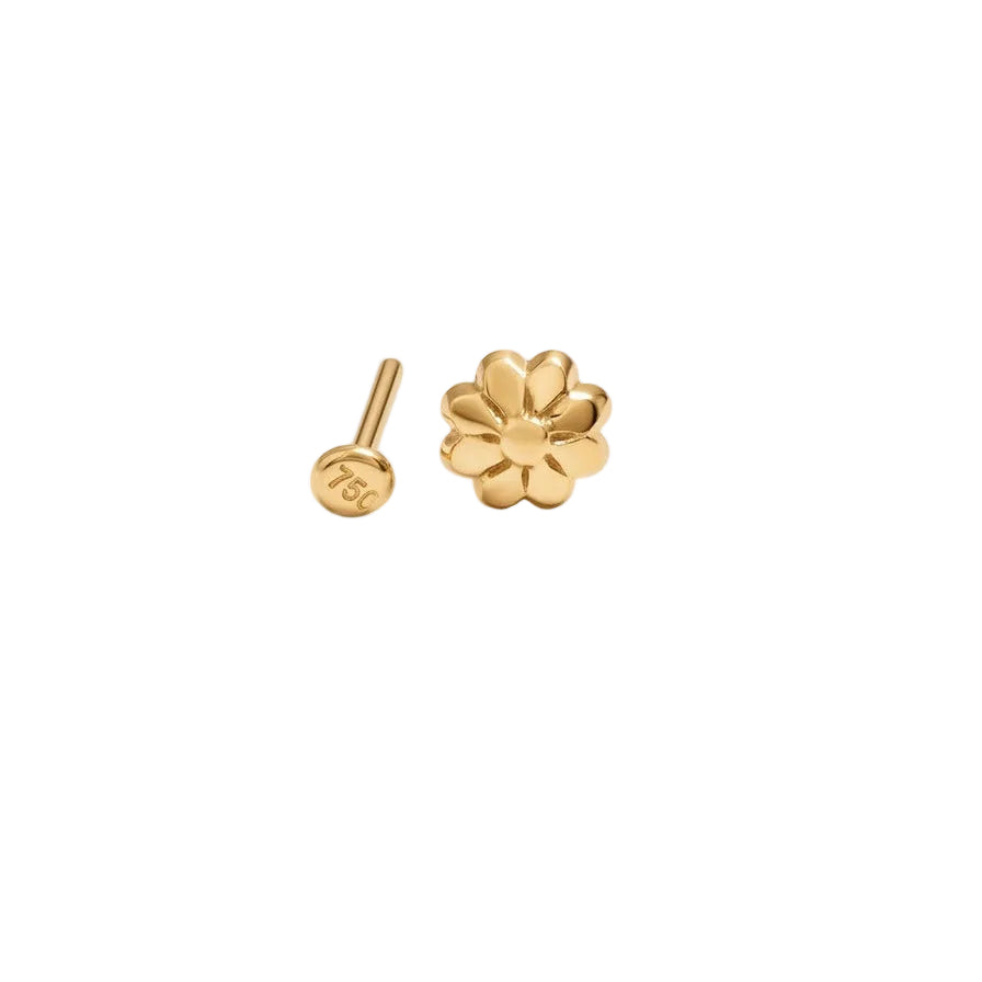 Gold flower-shaped earrings on a white background