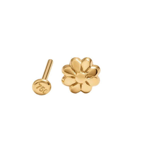 Gold flower-shaped earrings on a white background