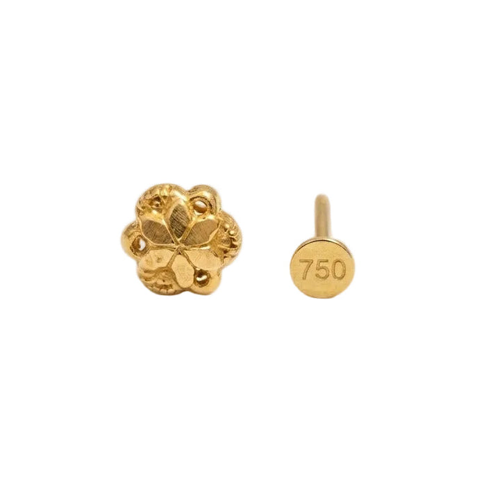 18k Gold Spiral Flower Nose Pin - 18k Gold Nose Pin - Embellish Gold Jewelry & Diamond