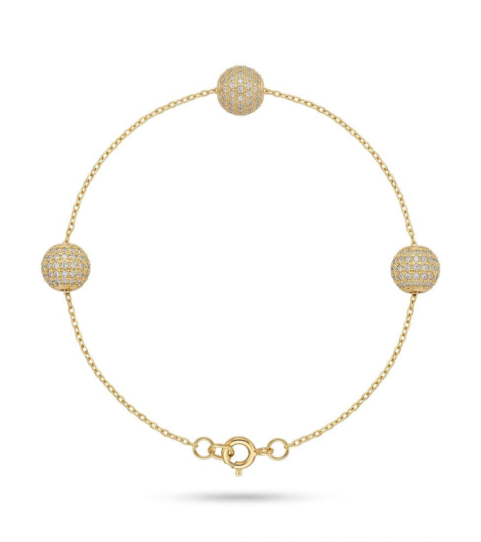 18K Real Gold 3 Brass Ball Bracelet