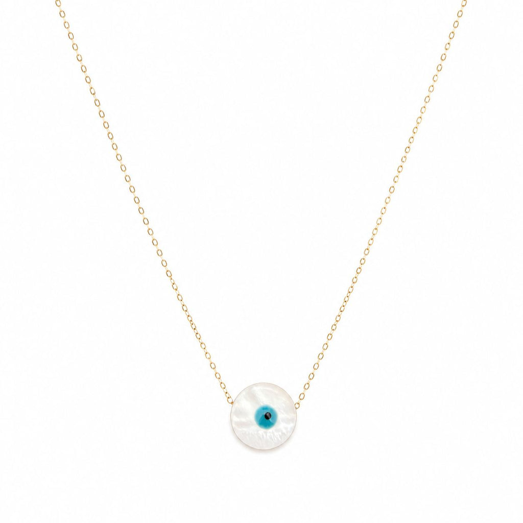18k Gold Mother of Pearl Evil Eye Necklace