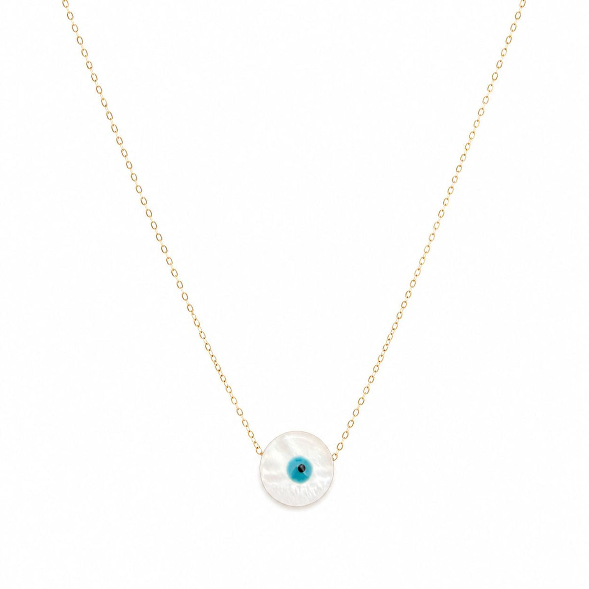 18k Gold Mother of Pearl Evil Eye Necklace - 18k Gold Necklace - Embellish Gold Jewelry & Diamond