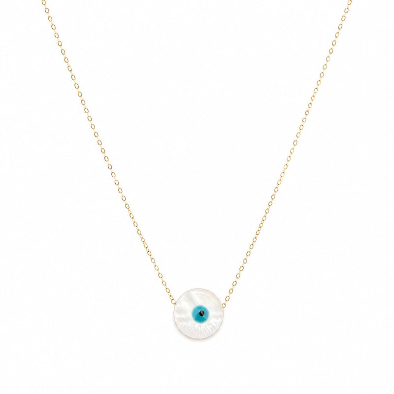 18k Gold Mother of Pearl Evil Eye Necklace - 18k Gold Necklace - Embellish Gold Jewelry & Diamond