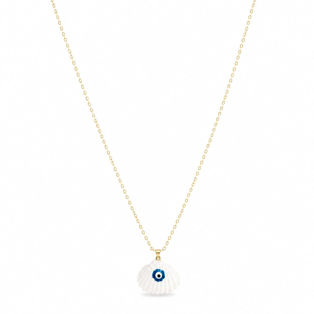 18k Gold Shell Evil Eye Necklace - 18k Gold Necklace - Embellish Gold Jewelry & Diamond