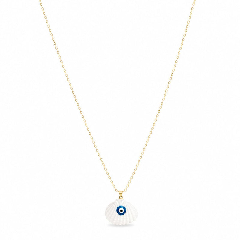 18k Gold Shell Evil Eye Necklace - 18k Gold Necklace - Embellish Gold Jewelry & Diamond