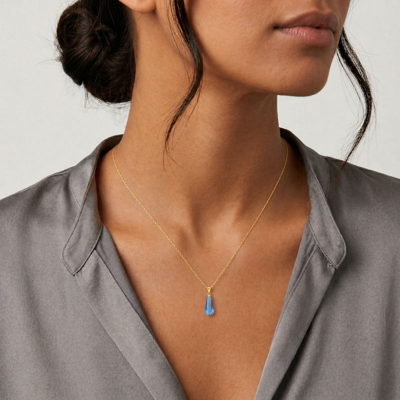 18k Gold Blue Stone Necklace - 18k Gold Necklace - Embellish Gold Jewelry & Diamond
