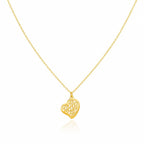 Gold heart-shaped pendant necklace on a white background