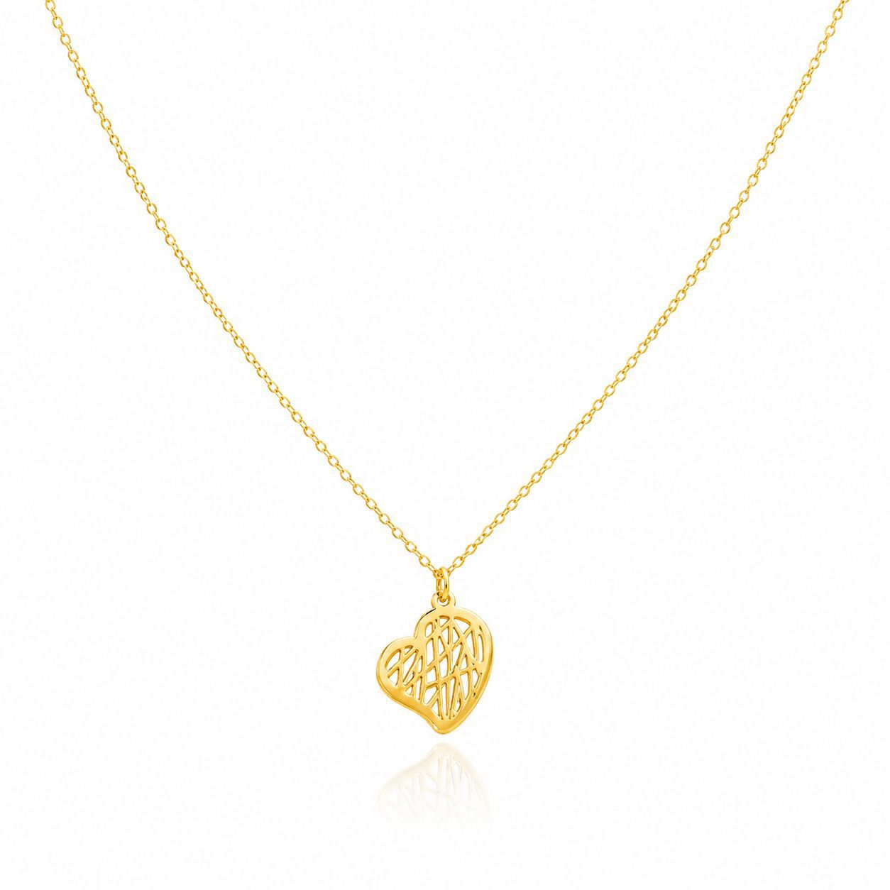 Gold heart-shaped pendant necklace on a white background