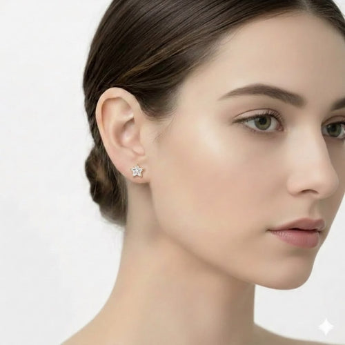 18k Gold Diamond Star Earrings
