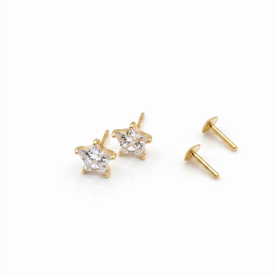 18k Gold Diamond Star Earrings - 18k Gold Earrings - Embellish Gold Jewelry & Diamond