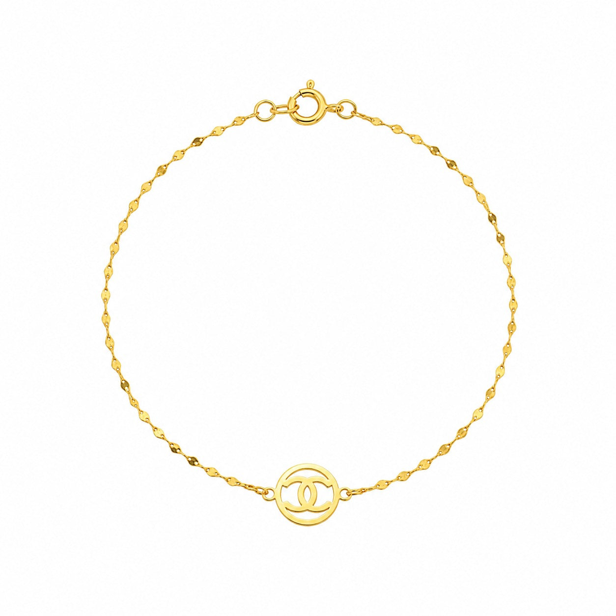 18K Real Gold Plain CC with Mirror Chain Bracelet - 18k Gold Bracelet - Embellish Gold