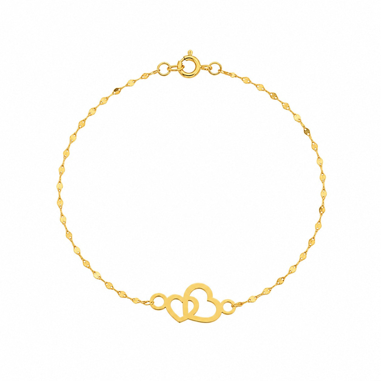 18K Real Gold Side by Side Heart with Mirror Chain Bracelet - 18k Gold Bracelet - Embellish Gold