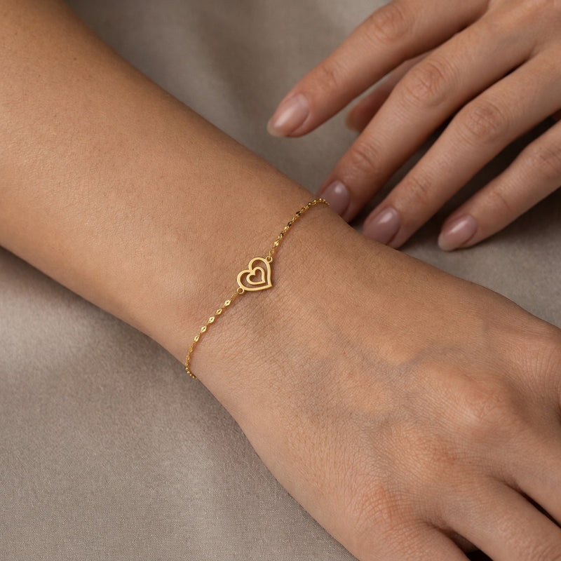 مجموعة زهرة من الذهب الحقيقي عيار 18 قيراط مع سلسلة مرآة - 18k Gold Bracelet - Embellish Gold