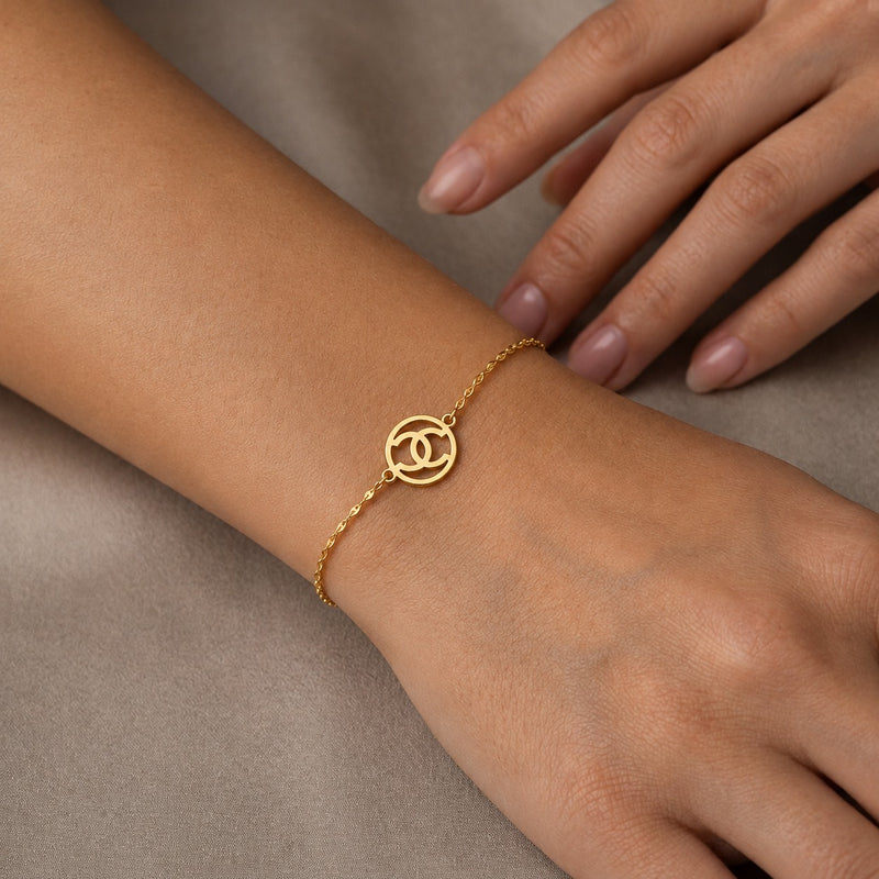 مجموعة زهرة من الذهب الحقيقي عيار 18 قيراط مع سلسلة مرآة - 18k Gold Bracelet - Embellish Gold